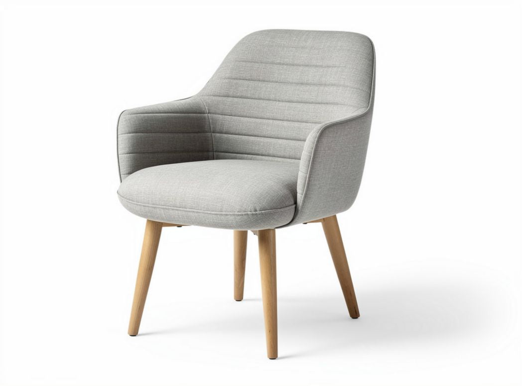 Grey fabric accent chair with wooden legs for living room use 70 x 70 x 85cm