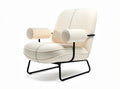 Sheepskin upholstered lounge chair with metal frame in off-white color