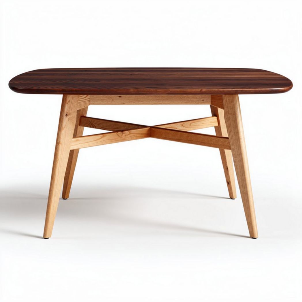 Wooden dining table with rounded edges and cross leg design 140 x 80 x 75cm