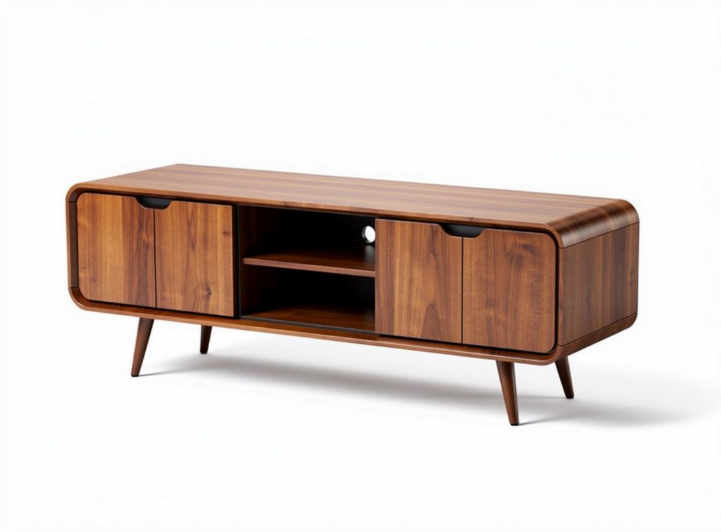 Modern minimalist white wooden TV stand with three drawers 150 x 40 x 45cm