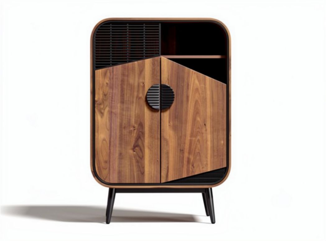 Wooden cabinet with geometric design and adjustable shelves 75 x 45 x 120cm