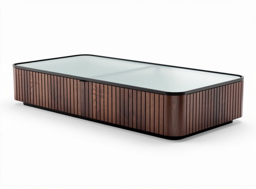 Glass top coffee table with wooden base and modern design 120 x 60 x 30cm