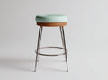 Metal bar stool with padded seat in gray fabric and wood accent 45 x 45 x 100cm