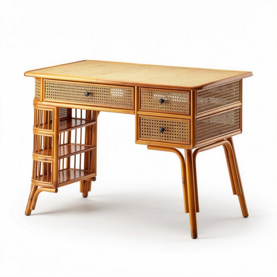 Rattan writing desk with drawer suitable for home office 80 x 45 x 75cm