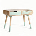 Bamboo desk with mint green accents and two drawers 60 x 40 x 75cm