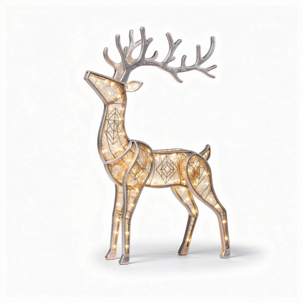 Illuminated reindeer figurine for holiday décor made of metal and glass 40 x 20 x 60cm