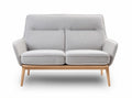 Two-seater sofa with light gray fabric upholstery and wooden legs 150 x 80 x 75cm