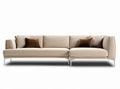 Beige fabric sectional sofa with chrome legs and decorative cushions 300 x 100 x 75cm